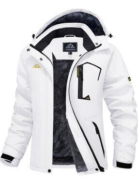 〽️Women's White Winter Ski Snow Waterproof Warm Rain Windproof Fleece Lined Coat